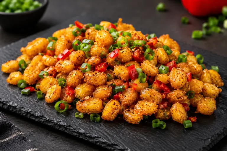 Crispy corn with peppers and herbs