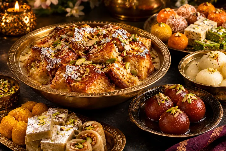 Traditional Indian sweets arranged on a platter