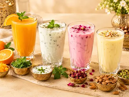Colorful welcome drinks in glasses