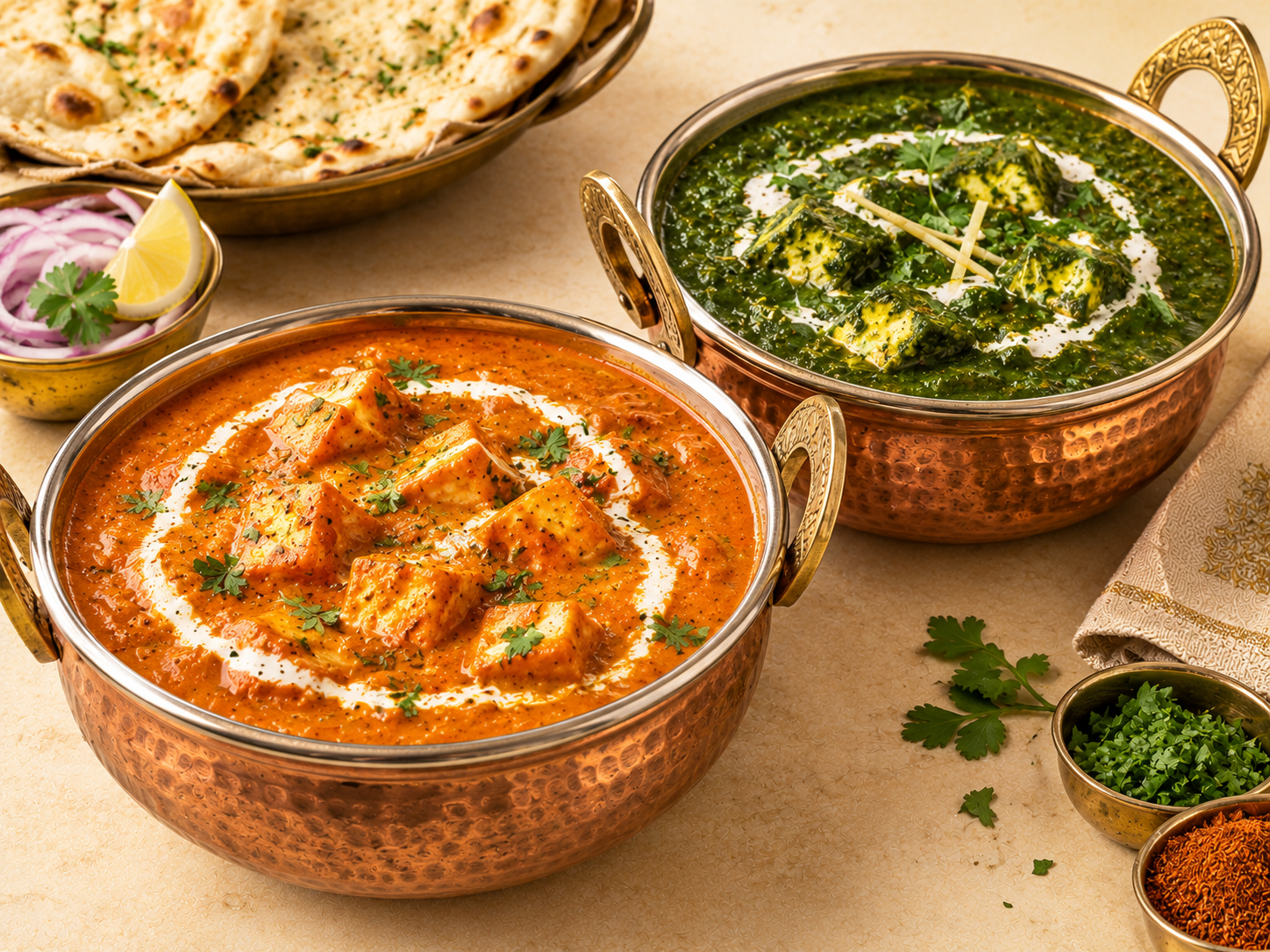 Vegetarian curries served with rice